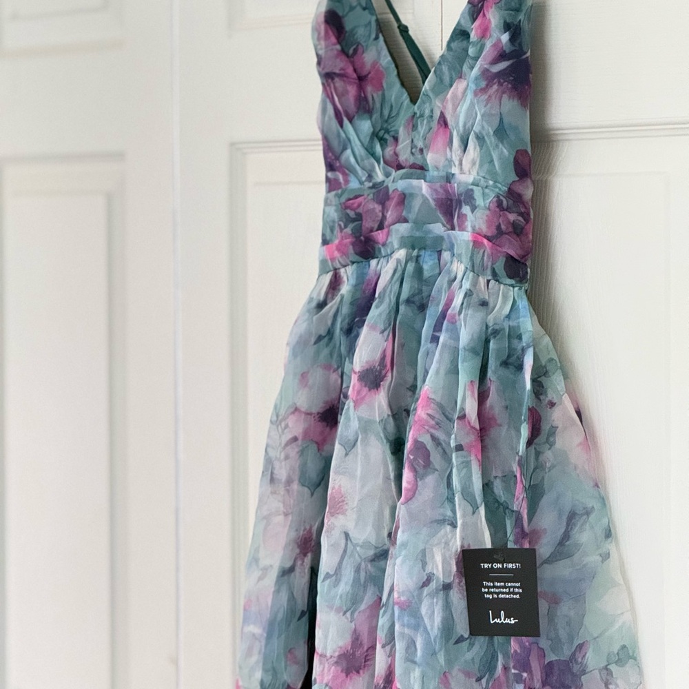 Lulu's Floral Romance That Wows Dark Teal Floral Print Organza size S - Picture 6 of 6